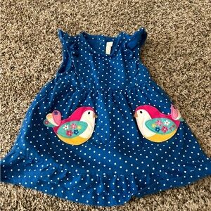 Blue Polka Dot Dress with Bird Appliqué